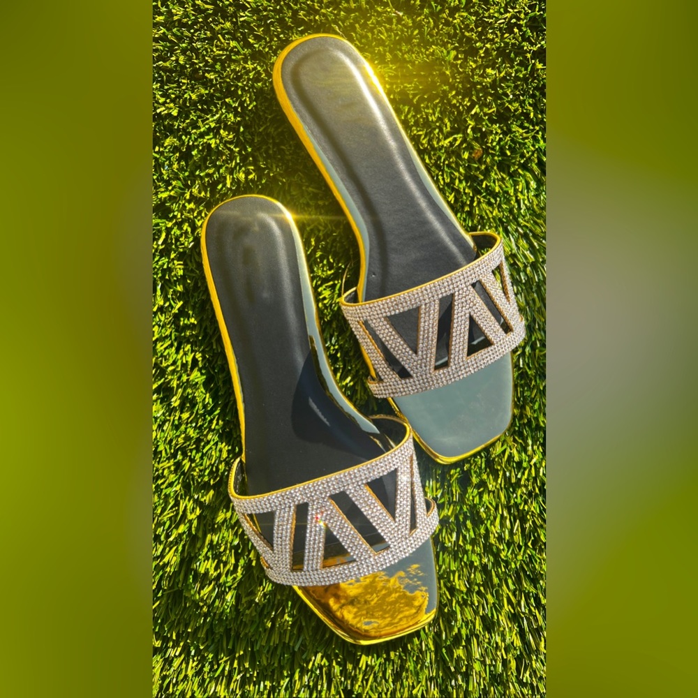 Metallic Gold Rhinestone Sandals